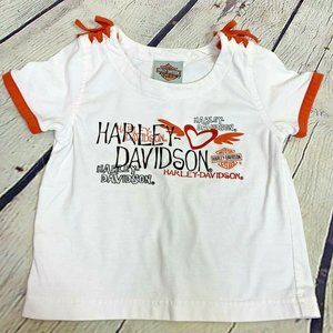 Harley Davidson T Shirt Girls size 5 White Orange Graphic Spellout Motorcycle